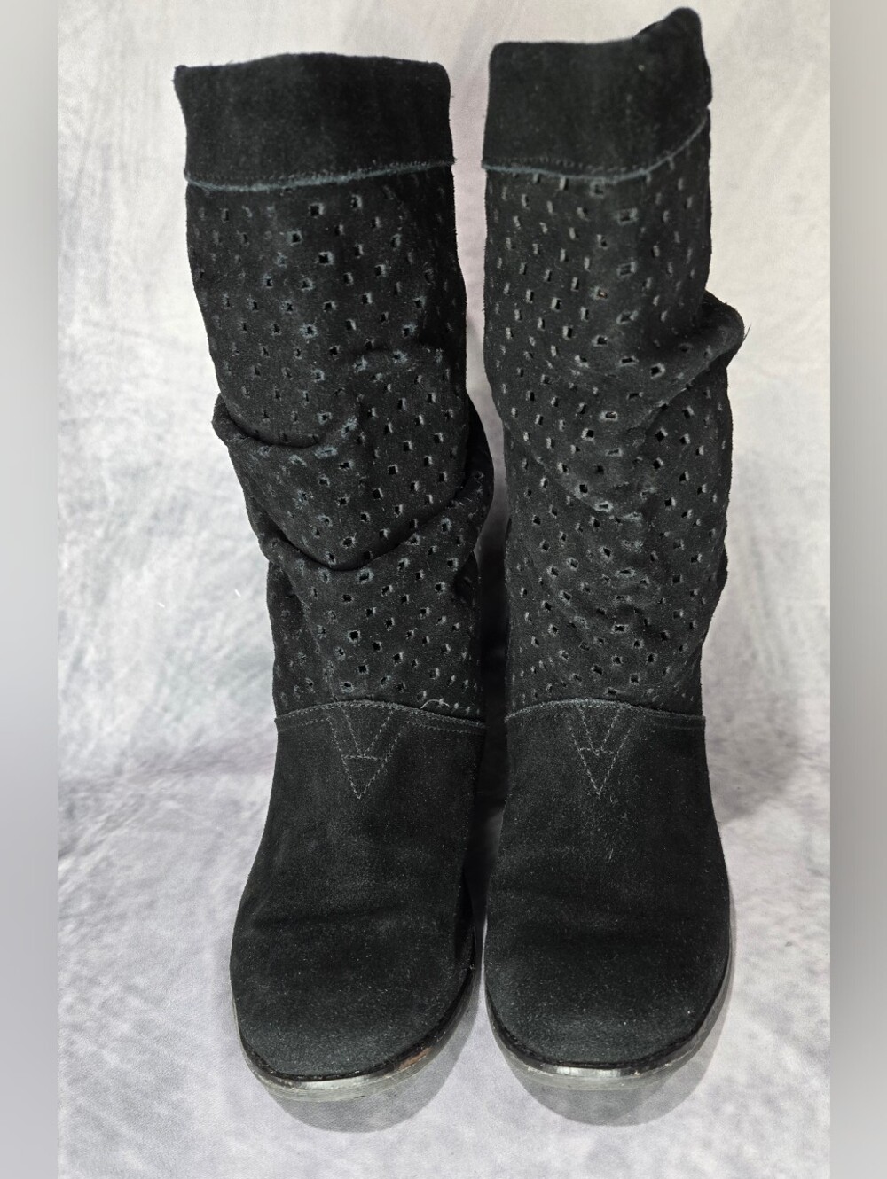 Toms Black Perforated Suede Knee-High Boots